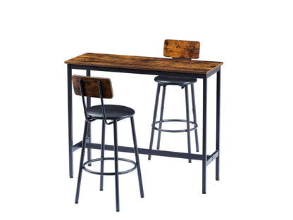 Bar Table Set with 2 Bar stools PU Soft seat with backrest, Rustic Brown, 43.31'' L x 15.75'' W x 35.43'' H. image 8
