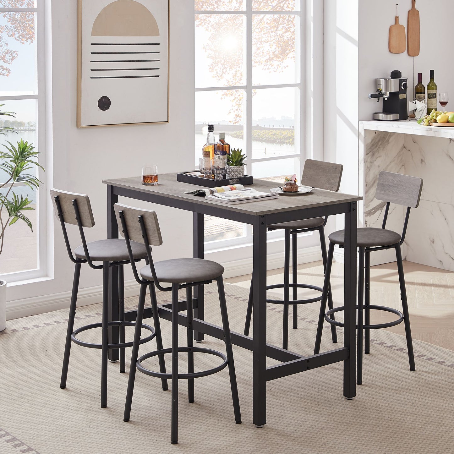 Close-up of PU leather bar stool with backrest