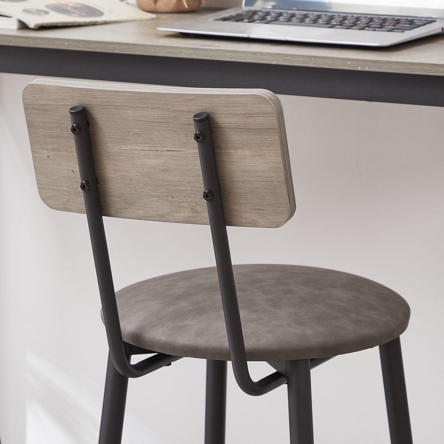 Bar Table Set with 4 Bar stools PU Soft seat with backrest, Grey, 47.24'' L x 23.62'' W x 35.43'' H image 15