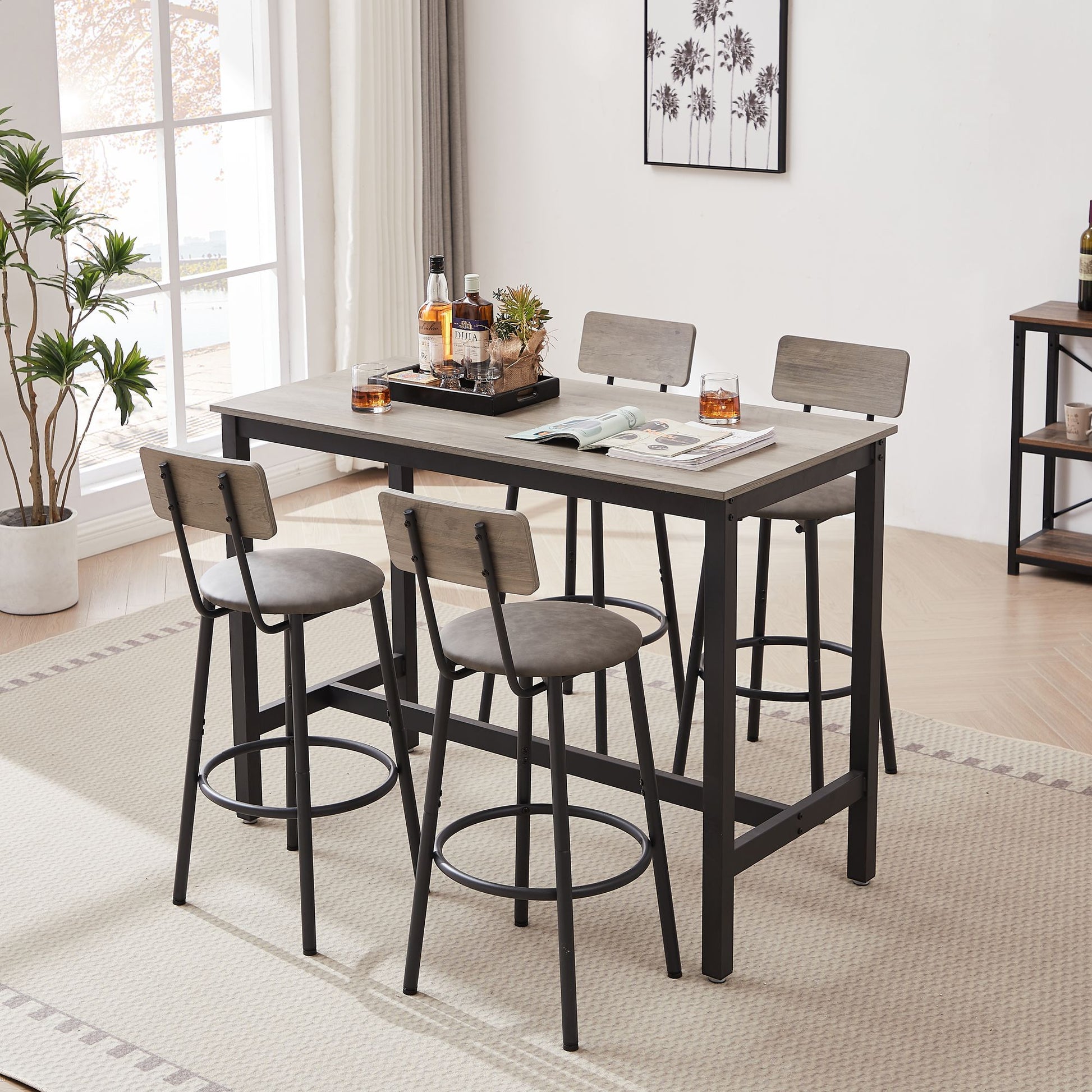 Bar stool with looped footrest and wooden backrest
