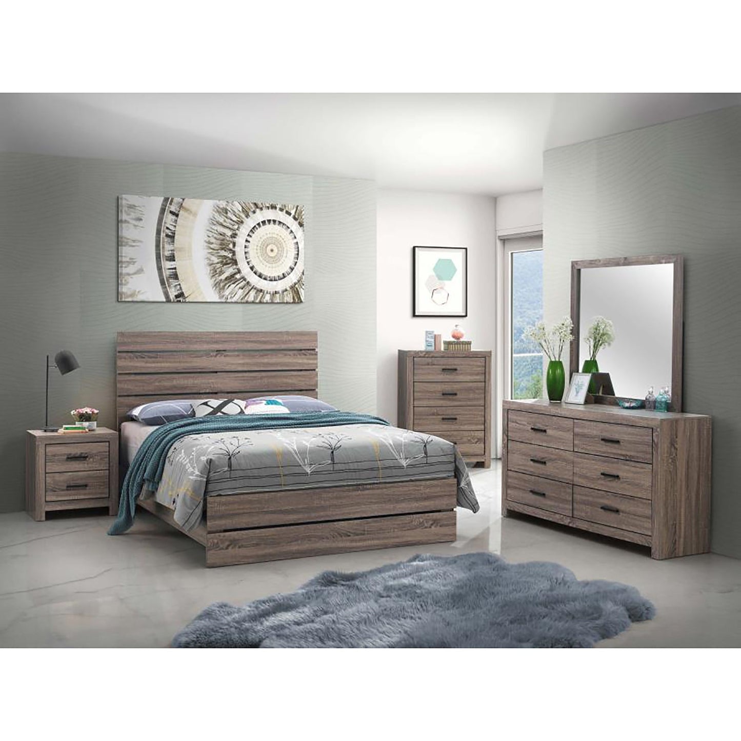 Barrel Oak Slatted Headboard Queen Panel Bed image 6