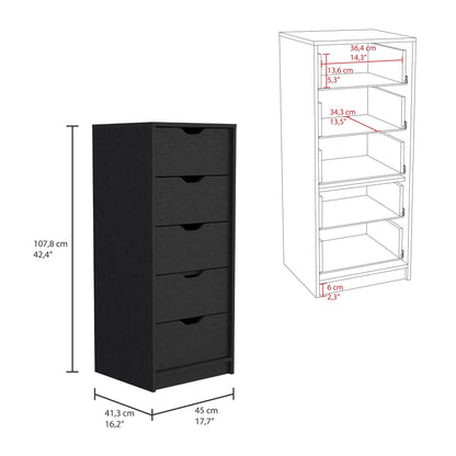 Basilea 5 Drawers Tall Dresser Black - Drawer Open