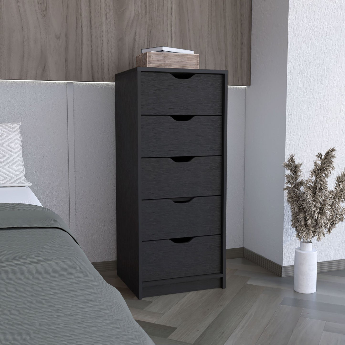 Basilea 5 Drawers Tall Dresser Black - Front View
