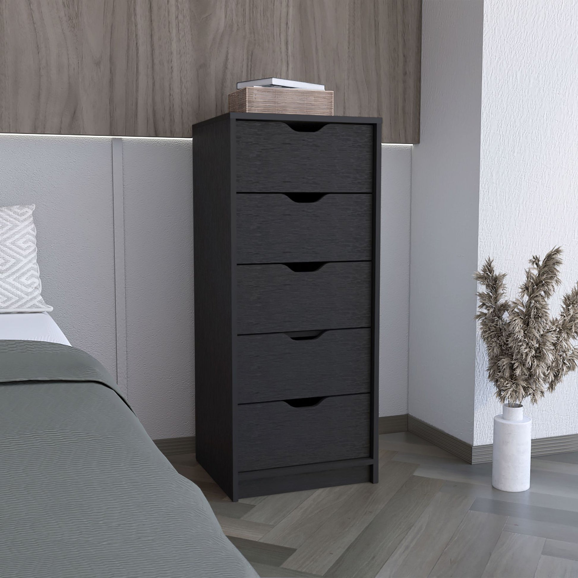 Basilea 5 Drawers Tall Dresser Black - Front View