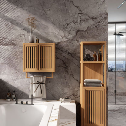 Bathroom cabinet wall mounted Bamboo toilet storage box image 2