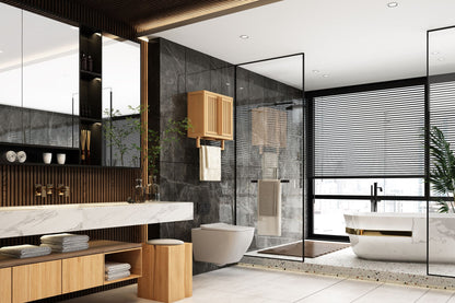 Bathroom cabinet wall mounted Bamboo toilet storage box image 3