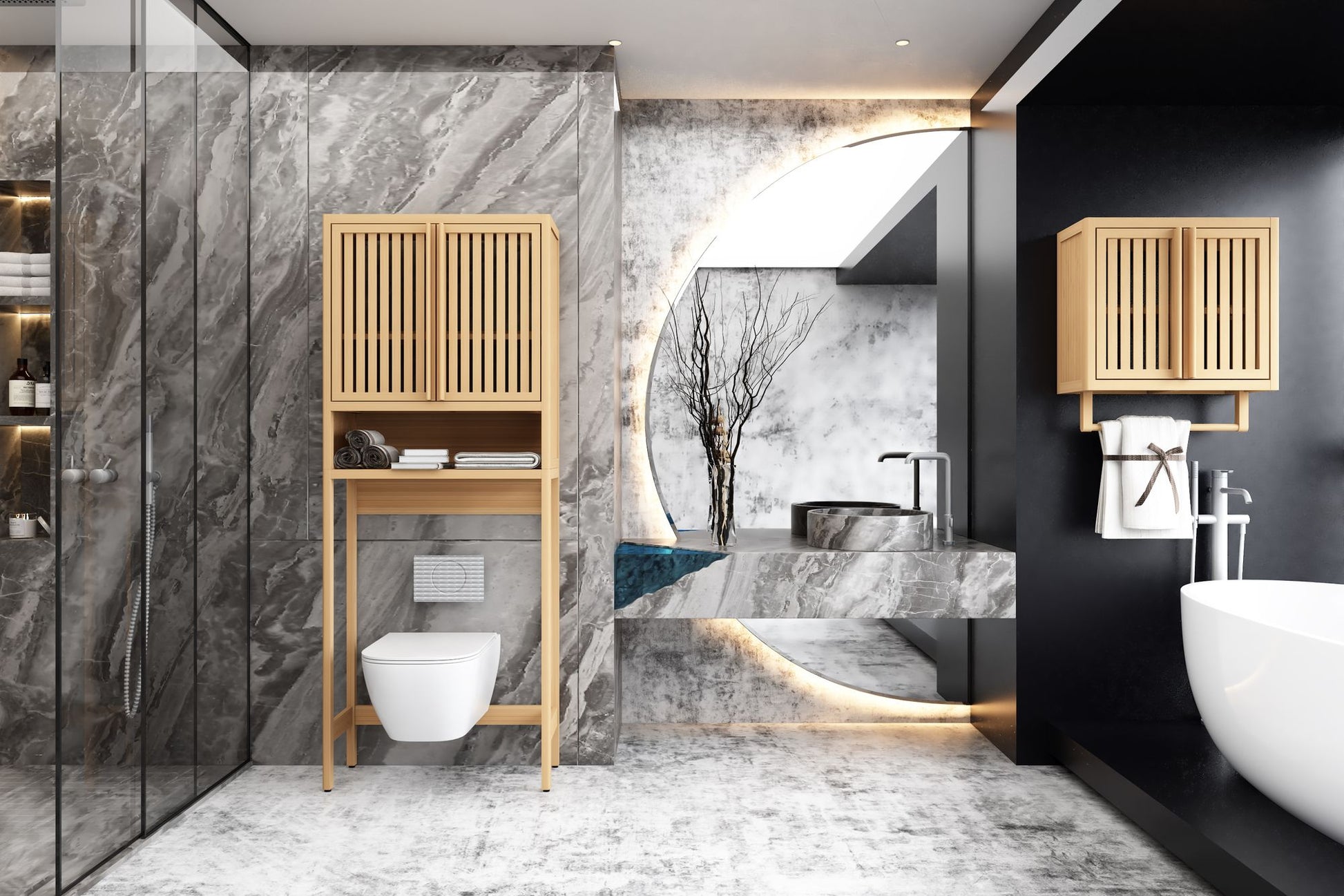 Bathroom cabinet wall mounted Bamboo toilet storage box image 4