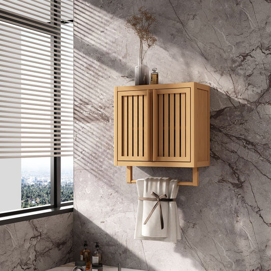 Bathroom cabinet wall mounted Bamboo toilet storage box image 1