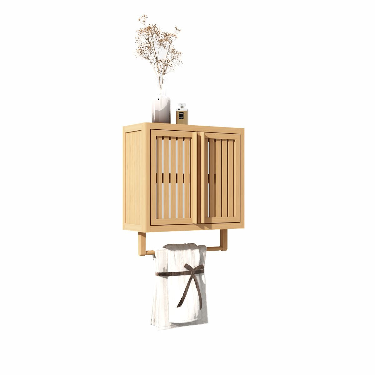 Bathroom cabinet wall mounted Bamboo toilet storage box image 6