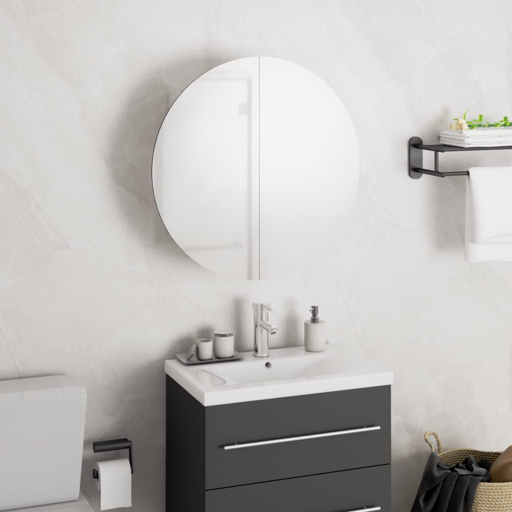 Bathroom Cabinet with Round Mirror&LED White 15.7"x15.7"x6.9 image 1