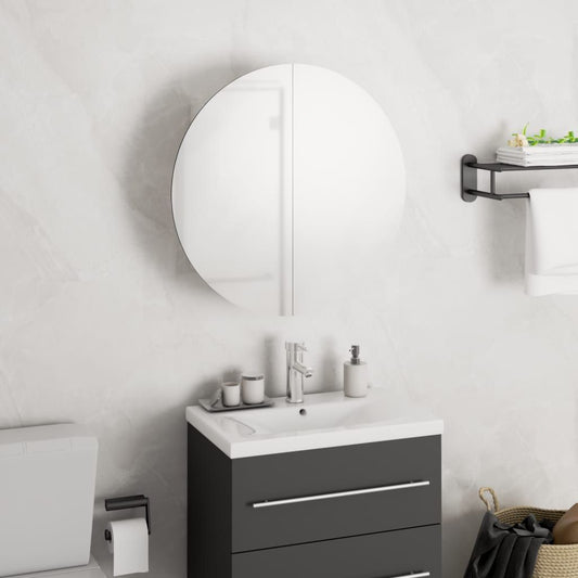 Bathroom Cabinet with Round Mirror and LED White - Front View