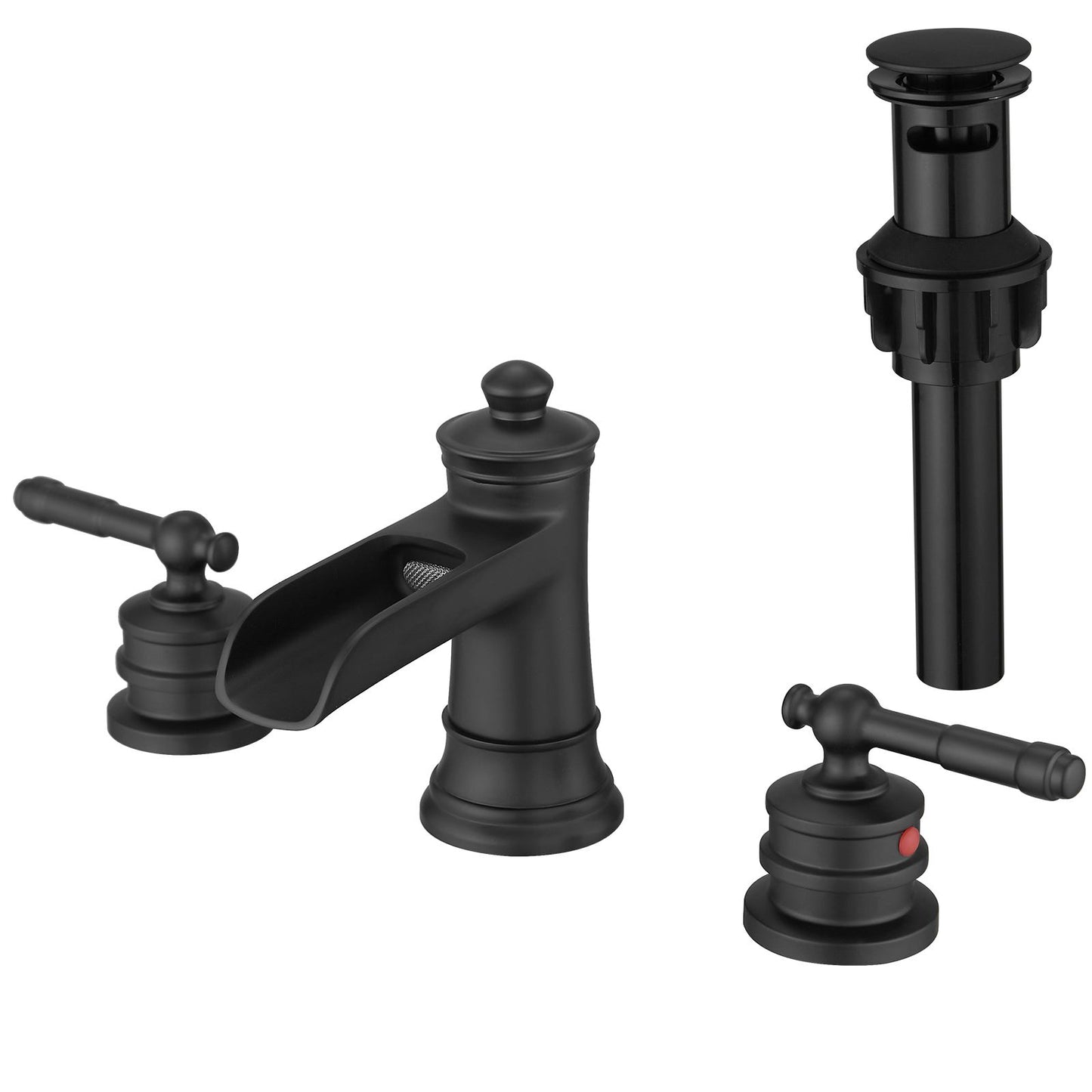 Bathroom Faucets for Sink 3 Hole Black 8 inch Widespread Bathroom Sink Faucet with Pop Up Drain Double Lever Handle Fauc image 2