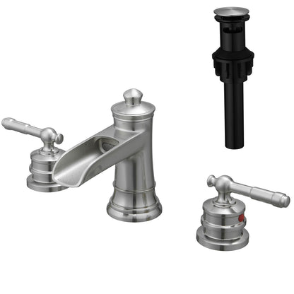 Bathroom Faucets for Sink 3 Hole Brushed Nickel 8 inch Widespread Bathroom Sink Faucet with Pop Up Drain Double Lever Ha image 6