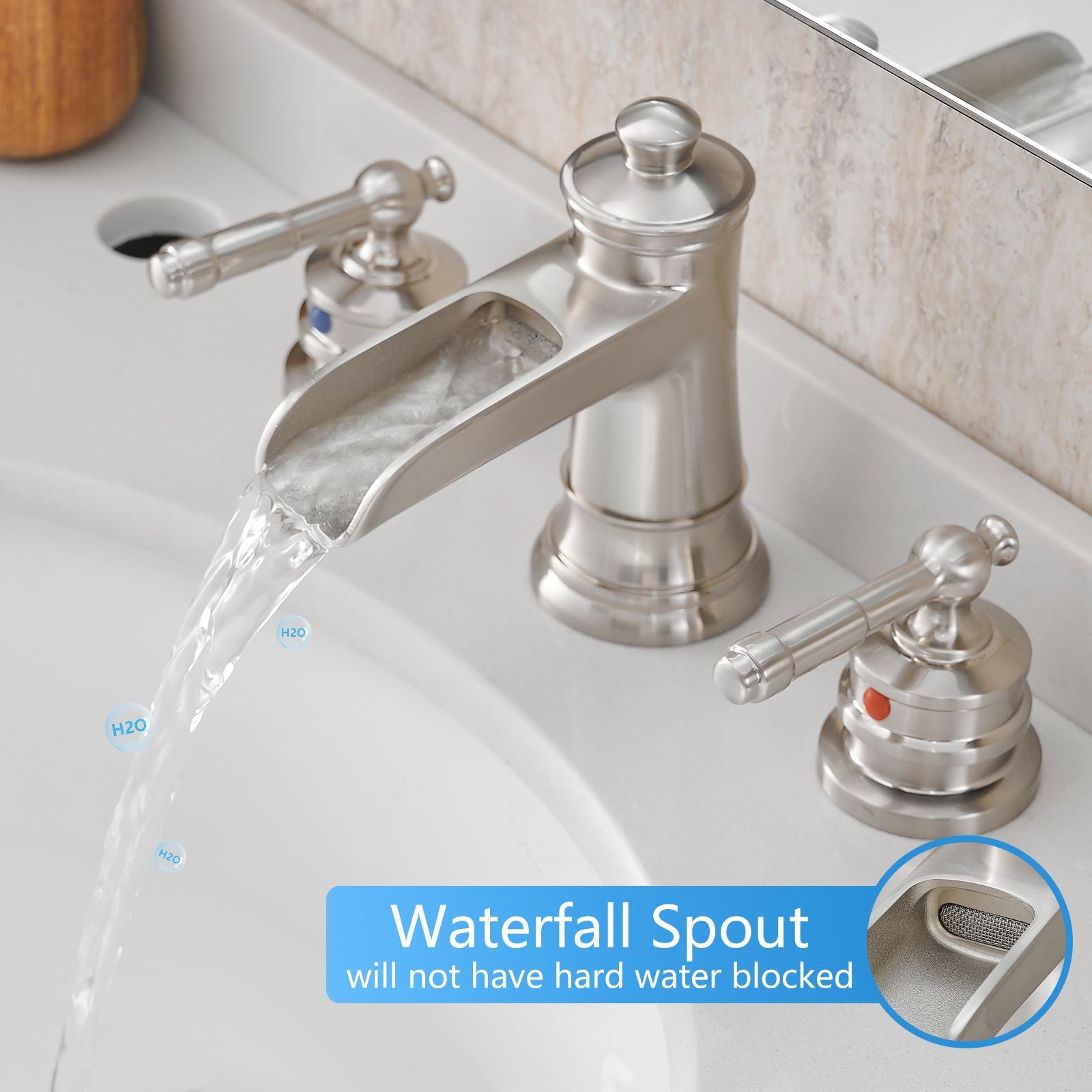 Bathroom Faucets for Sink 3 Hole Brushed Nickel 8 inch Widespread Bathroom Sink Faucet with Pop Up Drain Double Lever Ha image 3