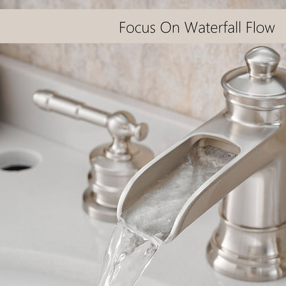 Bathroom Faucets for Sink 3 Hole Brushed Nickel 8 inch Widespread Bathroom Sink Faucet with Pop Up Drain Double Lever Ha image 2