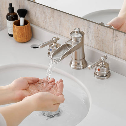 Bathroom Faucets for Sink 3 Hole Brushed Nickel 8 inch Widespread Bathroom Sink Faucet with Pop Up Drain Double Lever Ha image 1