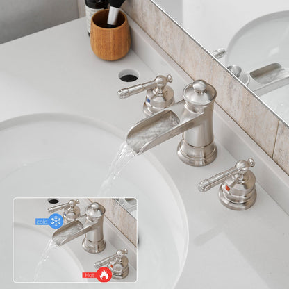 Bathroom Faucets for Sink 3 Hole Brushed Nickel 8 inch Widespread Bathroom Sink Faucet with Pop Up Drain Double Lever Ha image 4