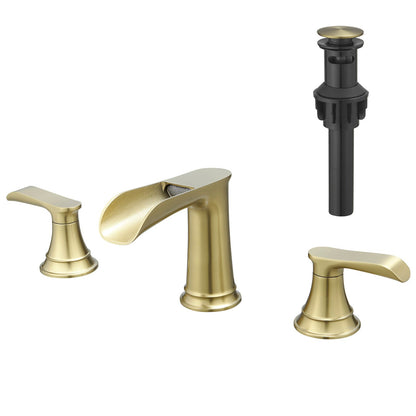 Bathroom Faucets for Sink 3 Hole Nickel Gold 8 inch Widespread Bathroom Sink Faucet with Pop Up Drain Double Lever Handl image 1