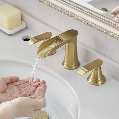 Bathroom Faucets for Sink 3 Hole Nickel Gold 8 inch Widespread Bathroom Sink Faucet with Pop Up Drain Double Lever Handl image 4
