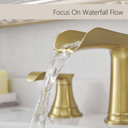 Bathroom Faucets for Sink 3 Hole Nickel Gold 8 inch Widespread Bathroom Sink Faucet with Pop Up Drain Double Lever Handl image 5