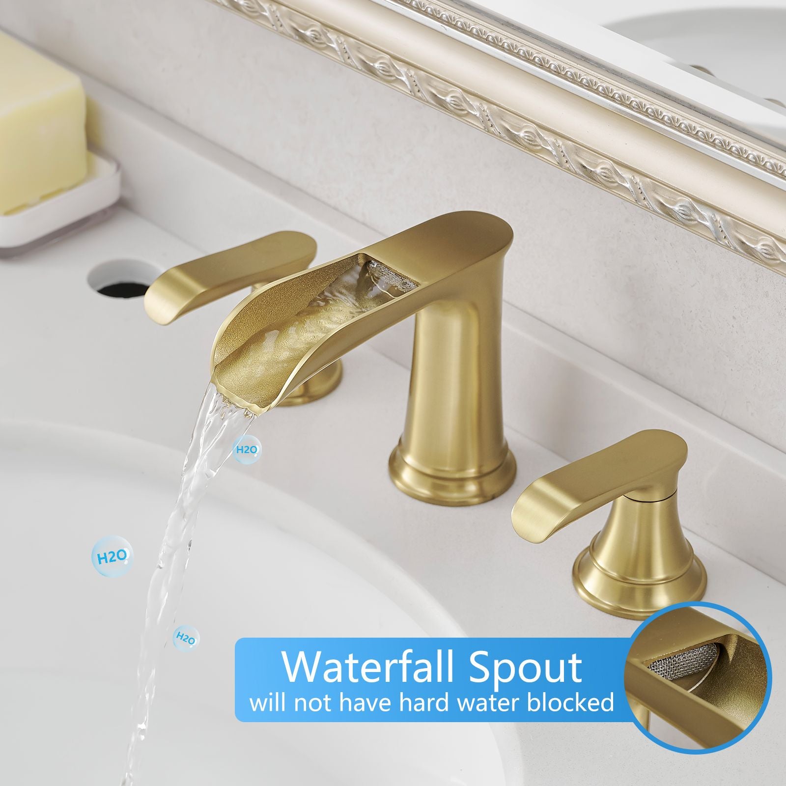Bathroom Faucets for Sink 3 Hole Nickel Gold 8 inch Widespread Bathroom Sink Faucet with Pop Up Drain Double Lever Handl image 2