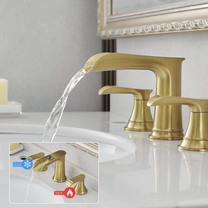 Bathroom Faucets for Sink 3 Hole Nickel Gold 8 inch Widespread Bathroom Sink Faucet with Pop Up Drain Double Lever Handl image 3