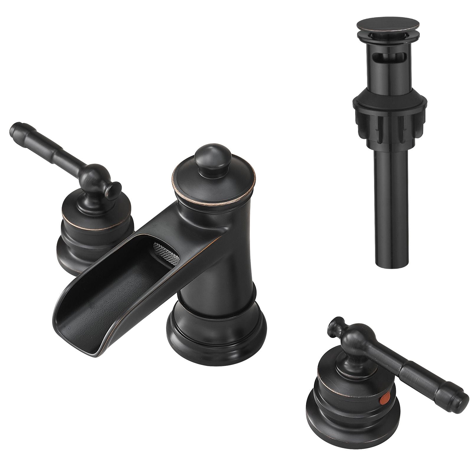 Bathroom Faucets for Sink 3 Hole ORB 8 inch Widespread Bathroom Sink Faucet with Pop Up Drain Double Lever Handle Faucet image 2