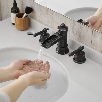 Bathroom Faucets for Sink 3 Hole ORB 8 inch Widespread Bathroom Sink Faucet with Pop Up Drain Double Lever Handle Faucet image 1