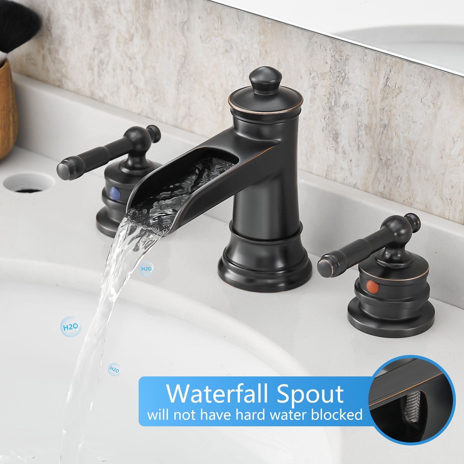 Bathroom Faucets for Sink 3 Hole ORB 8 inch Widespread Bathroom Sink Faucet with Pop Up Drain Double Lever Handle Faucet image 4