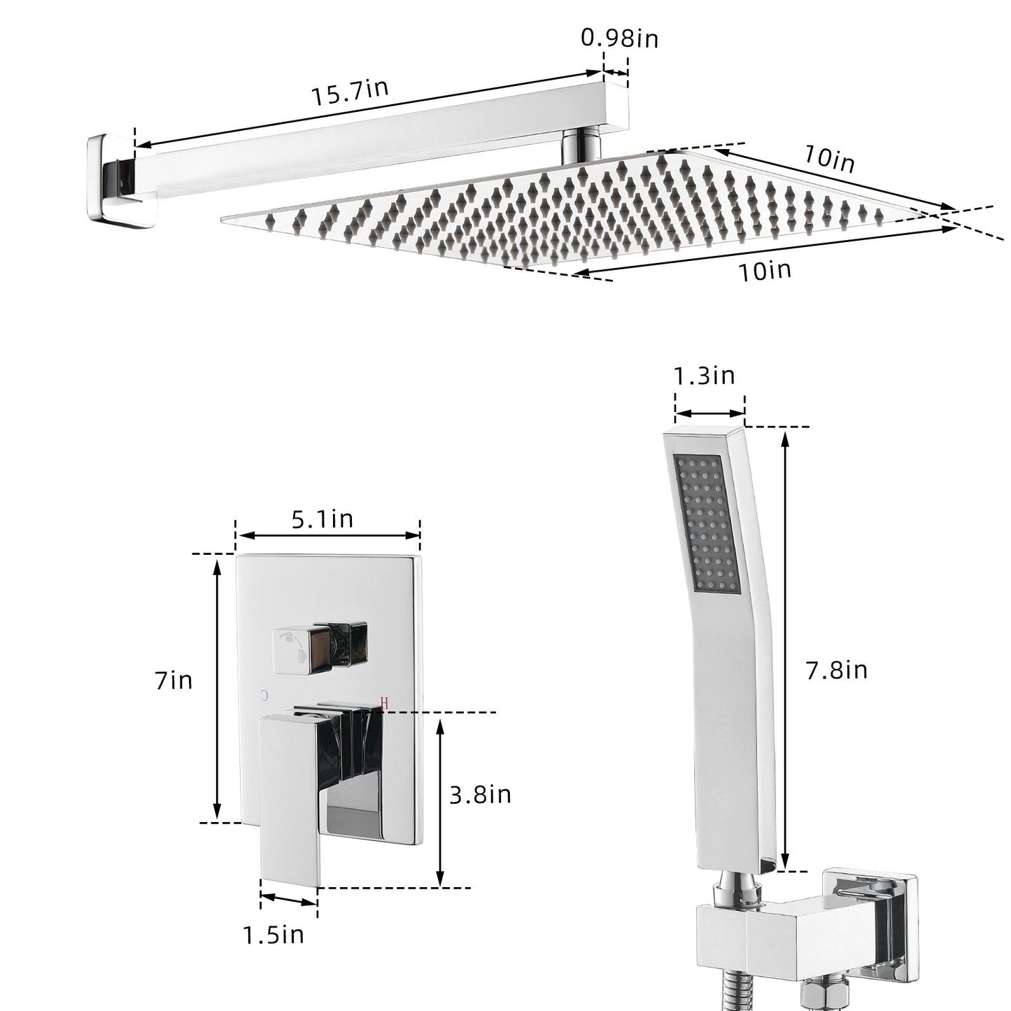 Bathroom Luxury Rain Mixer Combo Set Wall Mounted Rainfall Shower Head System Polished Chrome, (Contain Faucet Rough-in  image 5