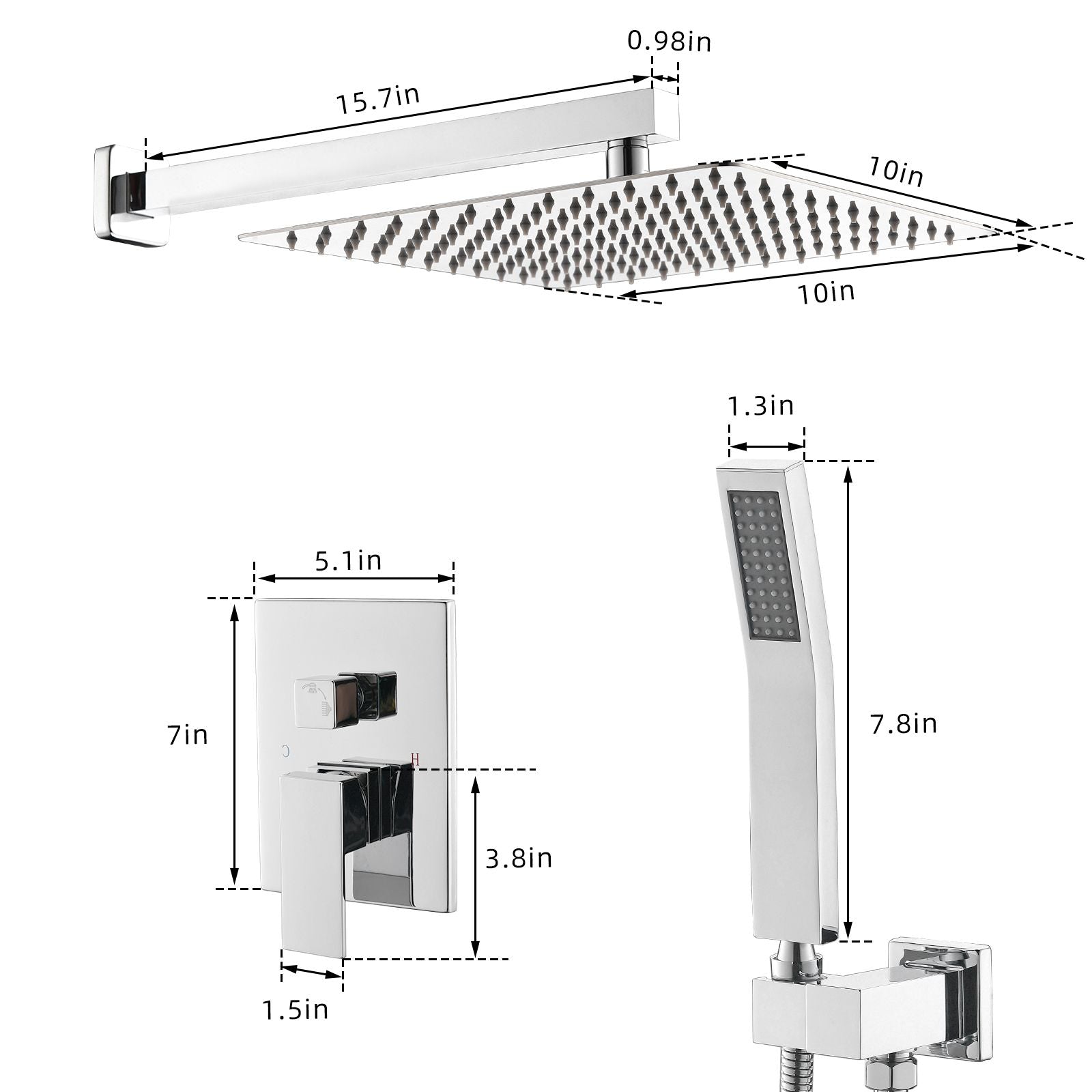 Bathroom Luxury Rain Mixer Combo Set Wall Mounted Rainfall Shower Head System Polished Chrome, (Contain Faucet Rough-in  image 5
