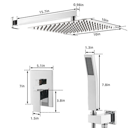 Bathroom Luxury Rain Mixer Combo Set Wall Mounted Rainfall Shower Head System Polished Chrome, (Contain Faucet Rough-in  image 5