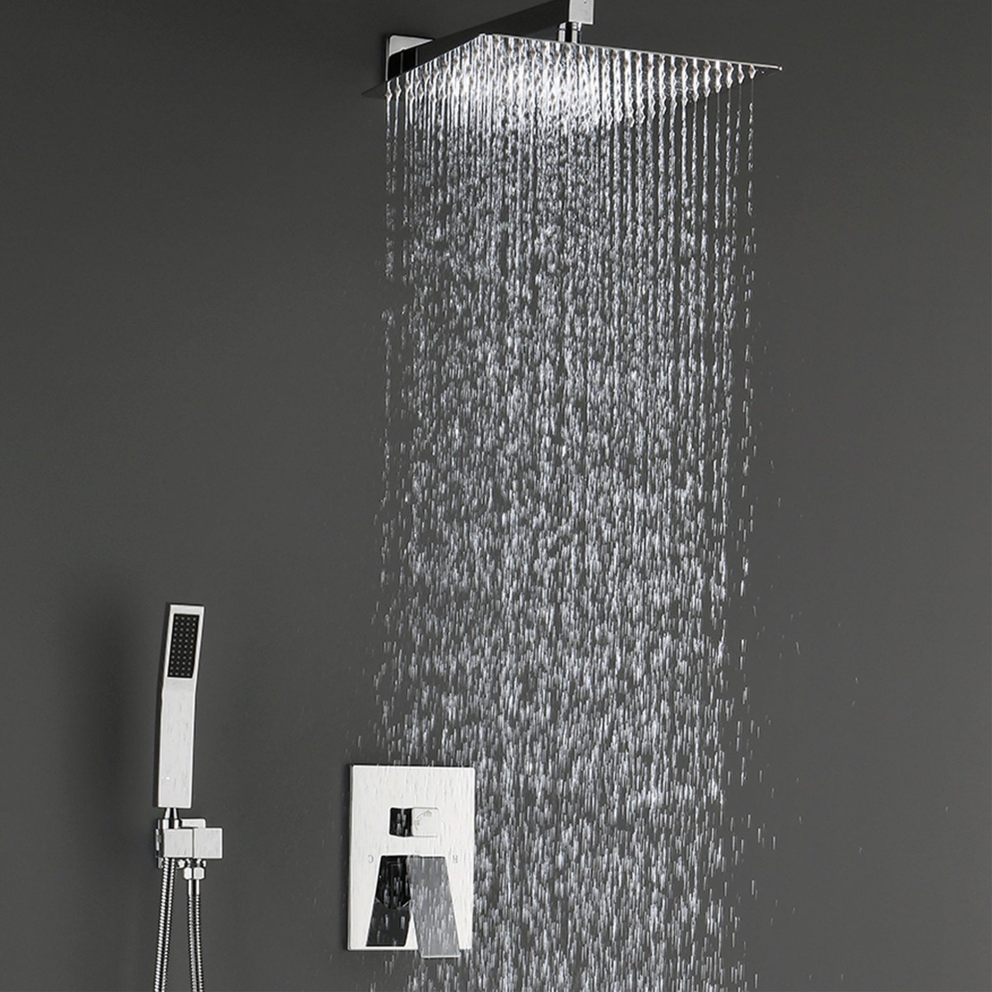 Bathroom Luxury Rain Mixer Combo Set Wall Mounted Rainfall Shower Head System Polished Chrome, (Contain Faucet Rough-in  image 2