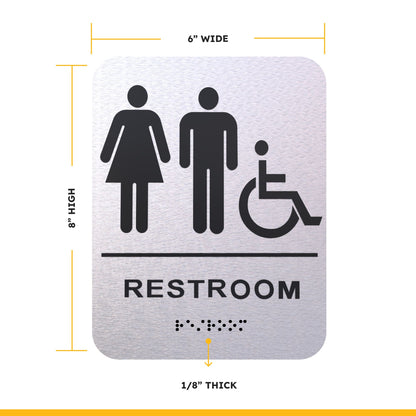 Bathroom Signs - Restroom Signs For Business By BlinkSigns - Brushed Aluminum ADA Compliant, Wheelchair/Handicap Accessi image 11