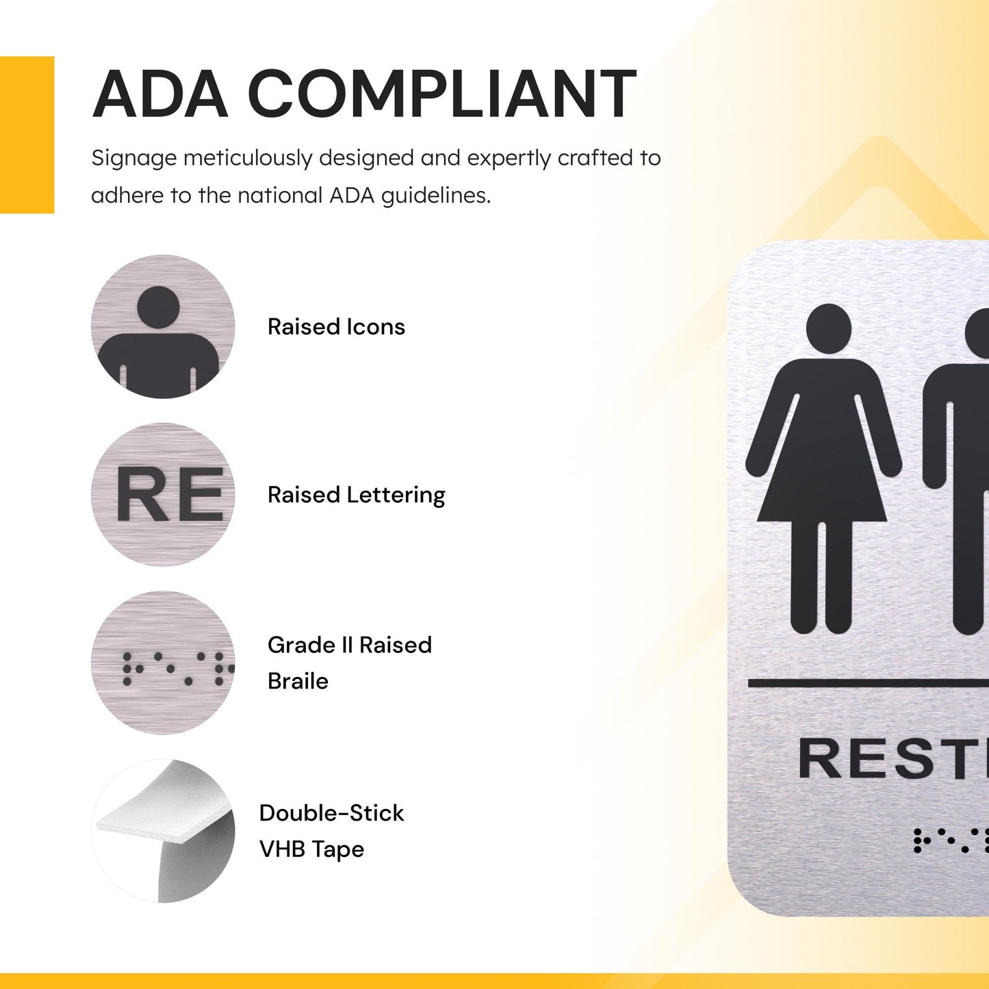 Bathroom Signs - Restroom Signs For Business By BlinkSigns - Brushed Aluminum ADA Compliant, Wheelchair/Handicap Accessi image 4