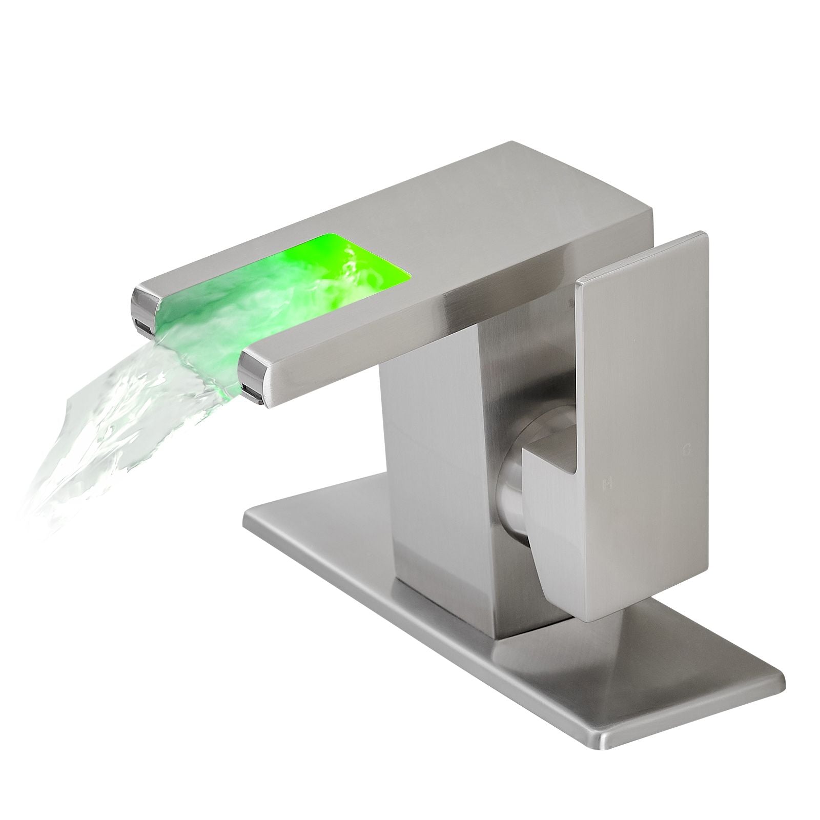 Bathroom Sink Faucet LED Light 3 Colors Changing Waterfall Glass Spout Hot Cold Water Mixer Single Handle One Hole Deck  image 3