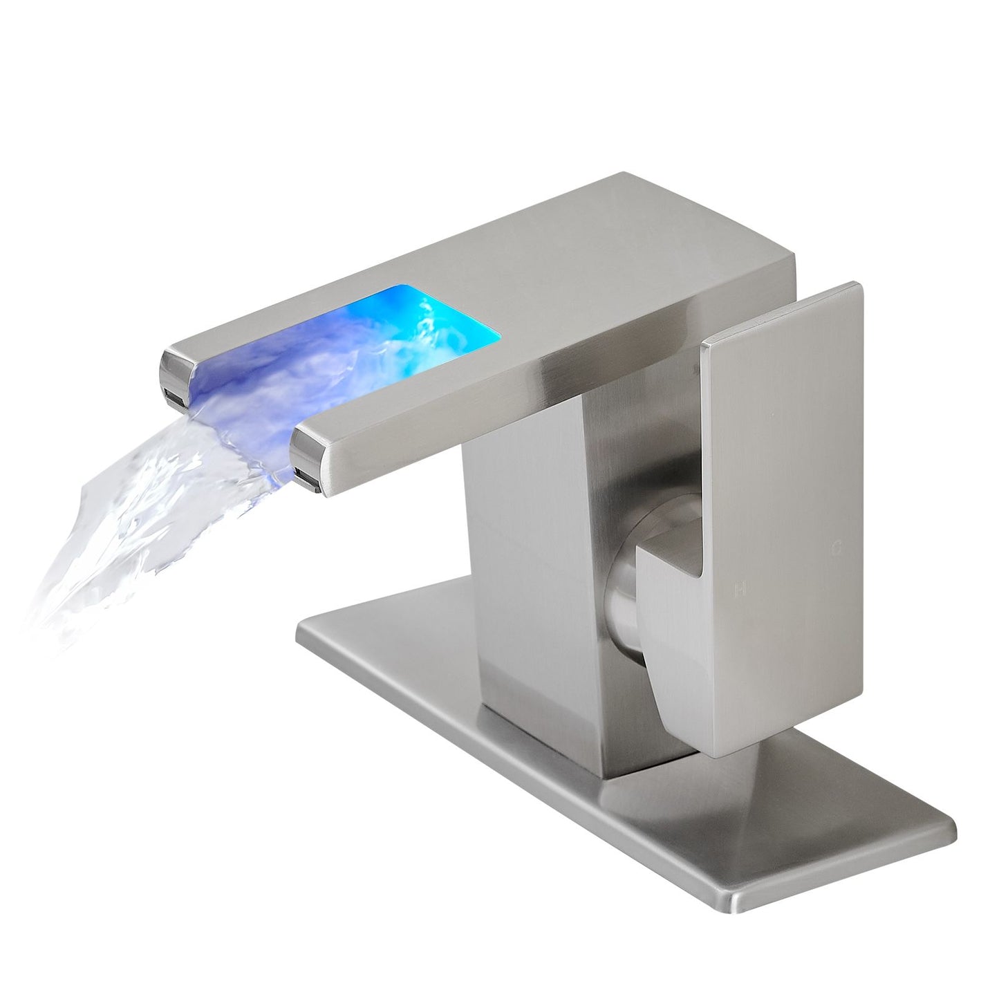 Bathroom Sink Faucet LED Light 3 Colors Changing Waterfall Glass Spout Hot Cold Water Mixer Single Handle One Hole Deck  image 2