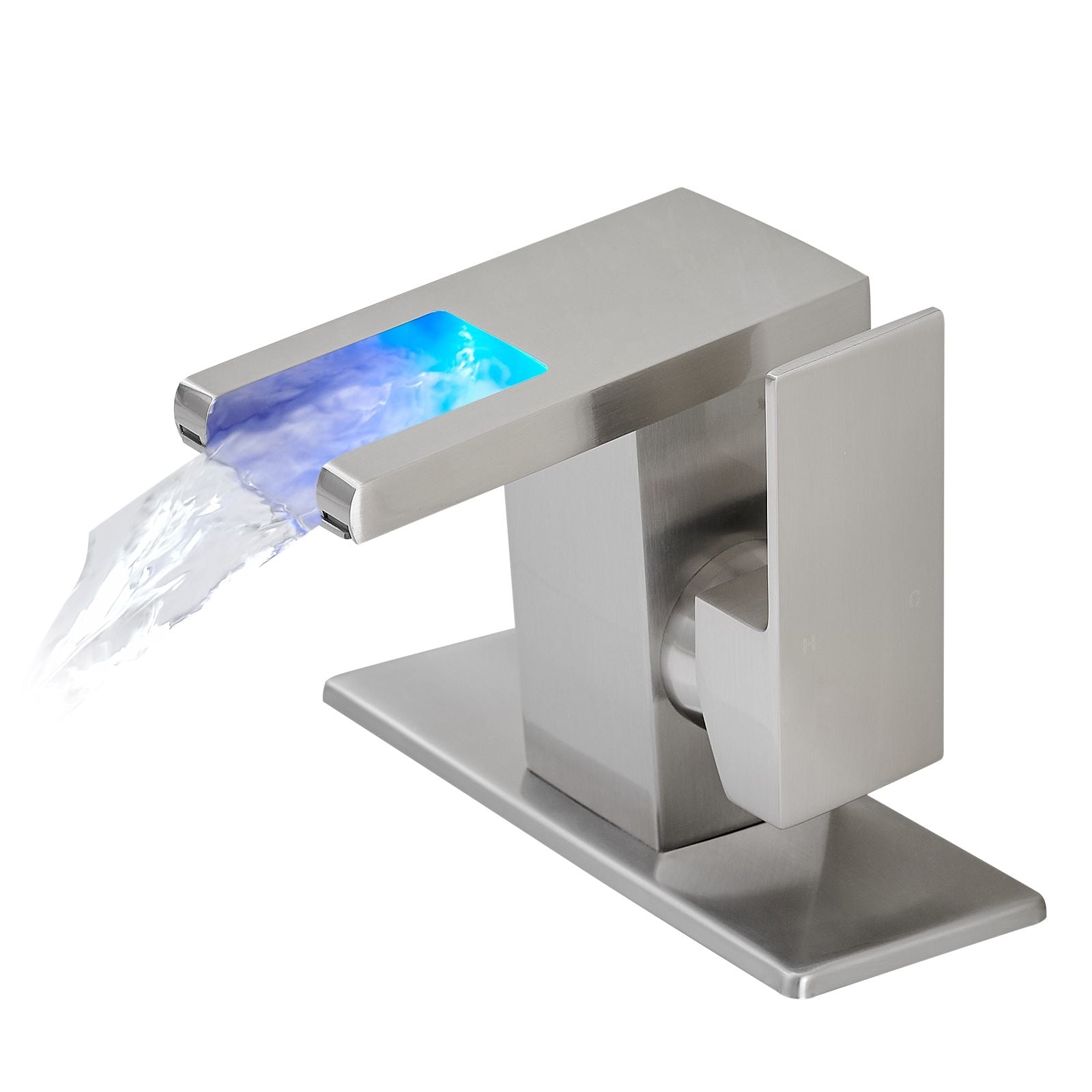 Bathroom Sink Faucet LED Light 3 Colors Changing Waterfall Glass Spout Hot Cold Water Mixer Single Handle One Hole Deck  image 2
