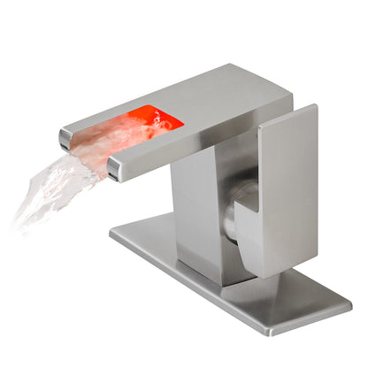 Bathroom Sink Faucet LED Light 3 Colors Changing Waterfall Glass Spout Hot Cold Water Mixer Single Handle One Hole Deck  image 5