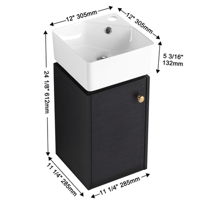 Bathroom Vanity with Sink 12 Inch for Small Bathroom, Bathroom Vanity with Soft Close Door,Small Bathroom Vanity with Si image 3