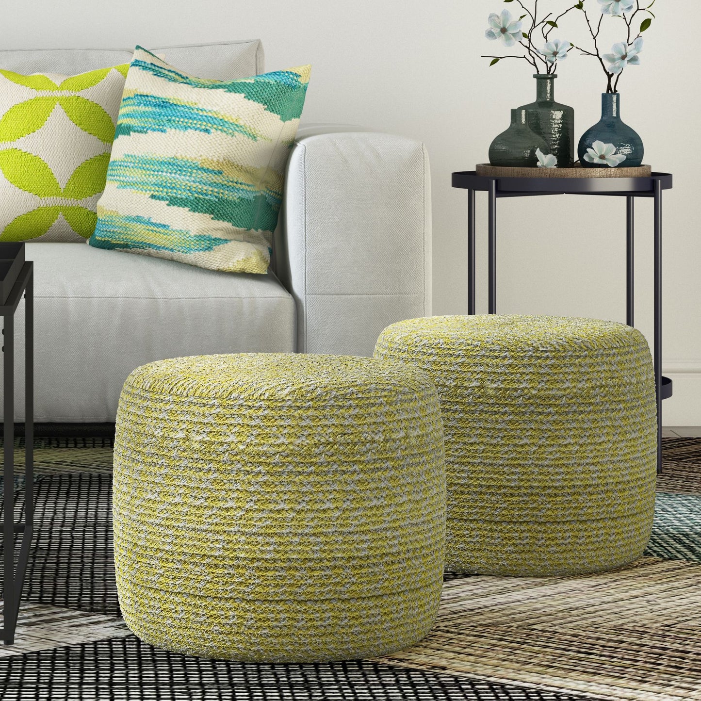 Bayley - Round Braided Pouf - Muted Yellow / Natural image 6