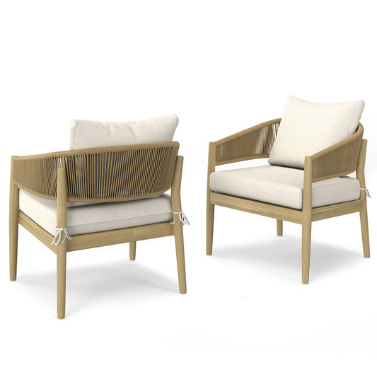 Bayshore Outdoor Conversation Chair Set of 2 Natural - front view on patio