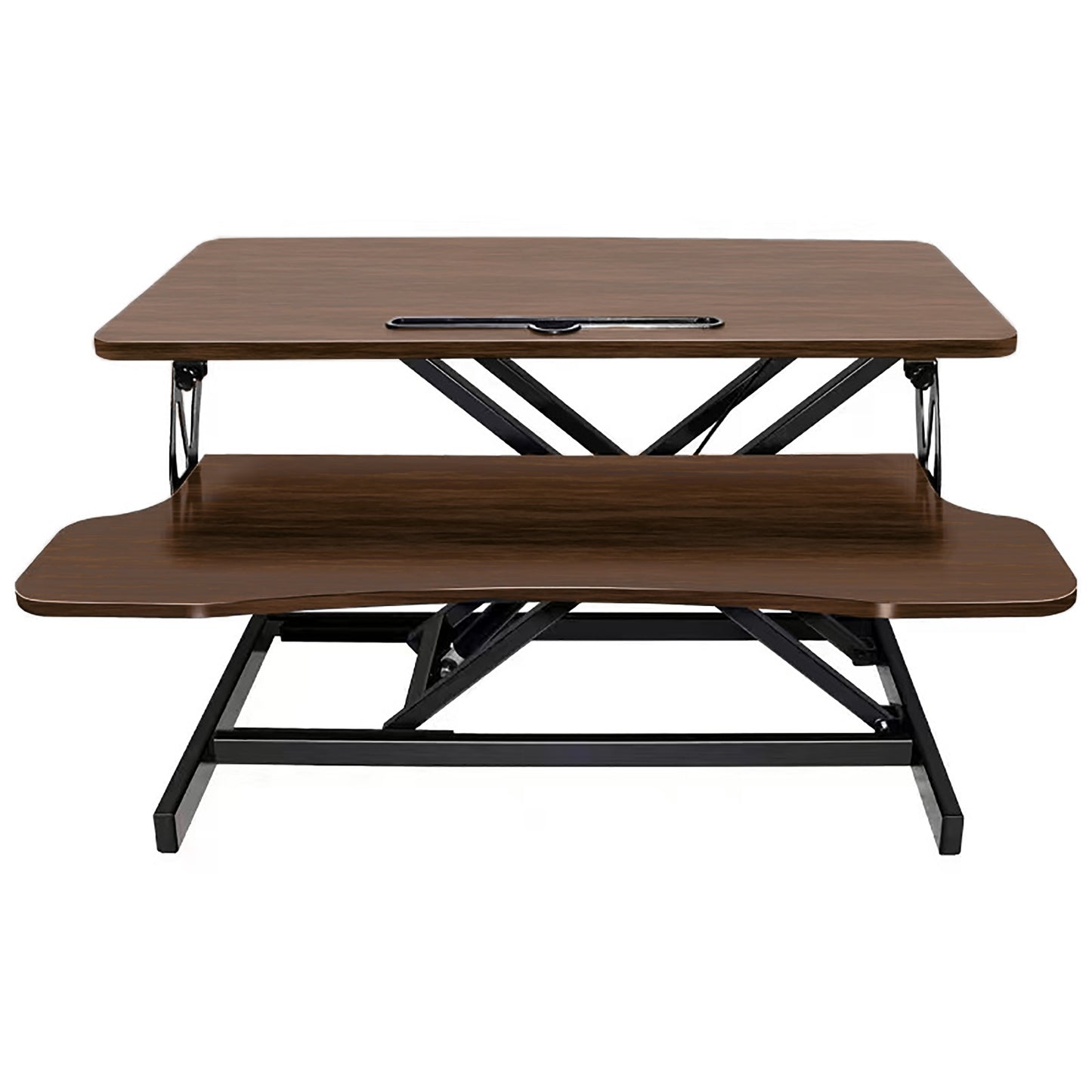 32 Inch Desk Converter, Height Adjustable Sit to Stand Riser, Dual Monitor and Laptop Workstation with Wide Keyboard Tray, Walnut Color image 8