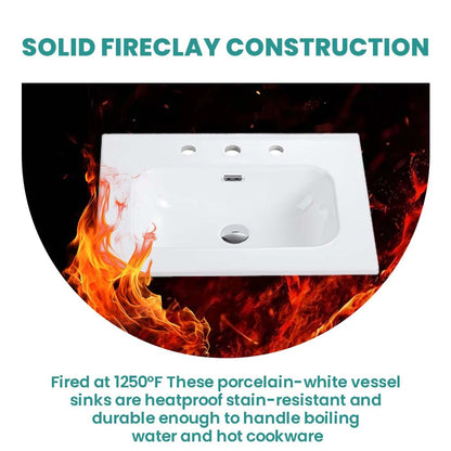 BB0924Y331, Integrated white ceramic basin with three predrilled faucet holes, drain assembly NOT included image 5