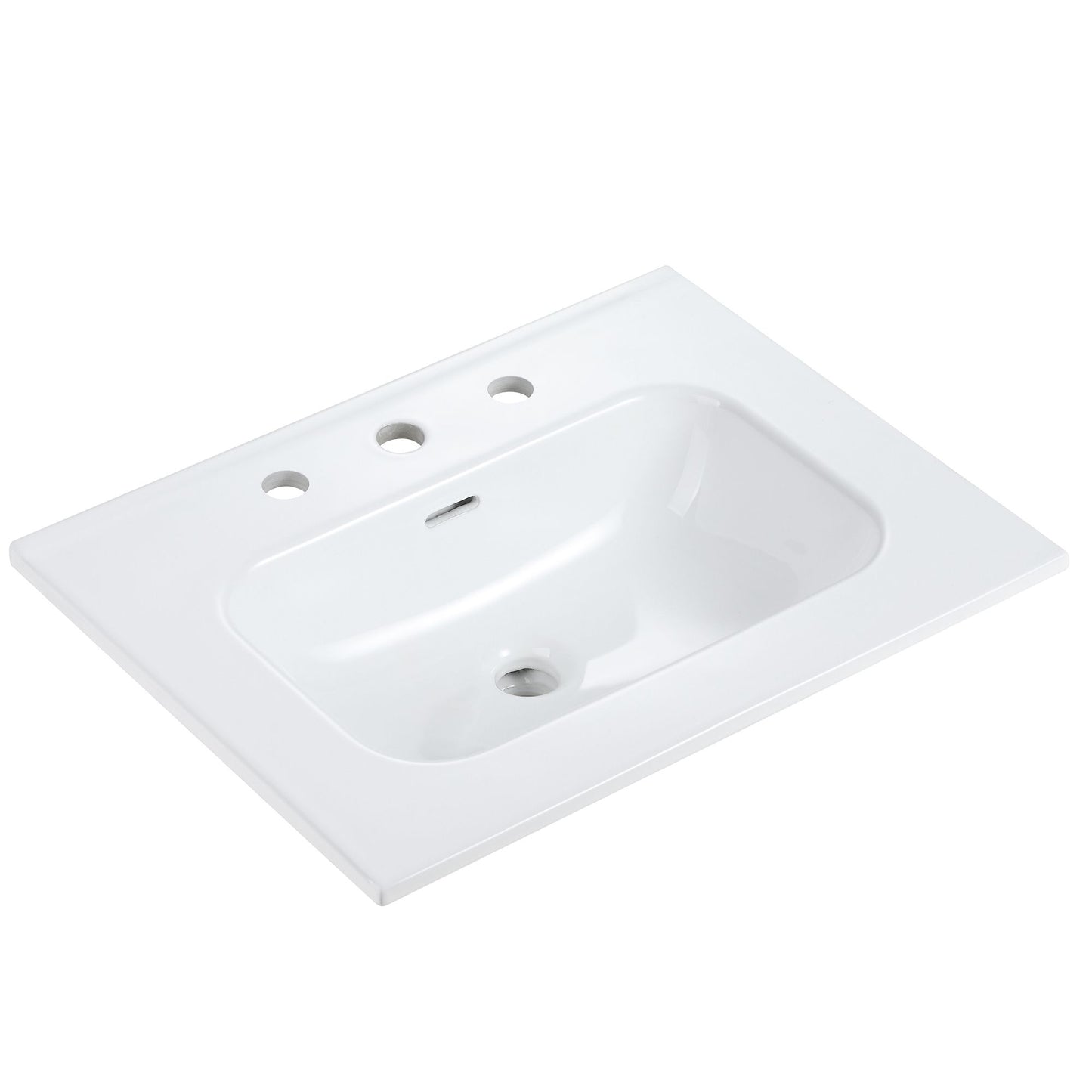 BB0924Y331, Integrated white ceramic basin with three predrilled faucet holes, drain assembly NOT included image 1