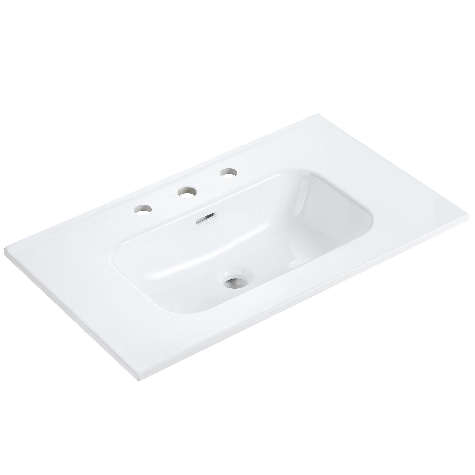 BB0930Y331, Integrated white ceramic basin with three predrilled faucet holes, faucet and drain assembly NOT included image 1