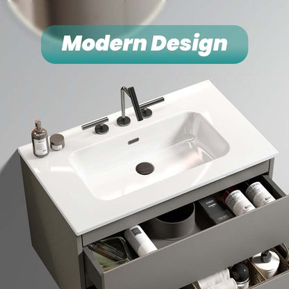 BB0930Y331, Integrated white ceramic basin with three predrilled faucet holes, faucet and drain assembly NOT included image 2