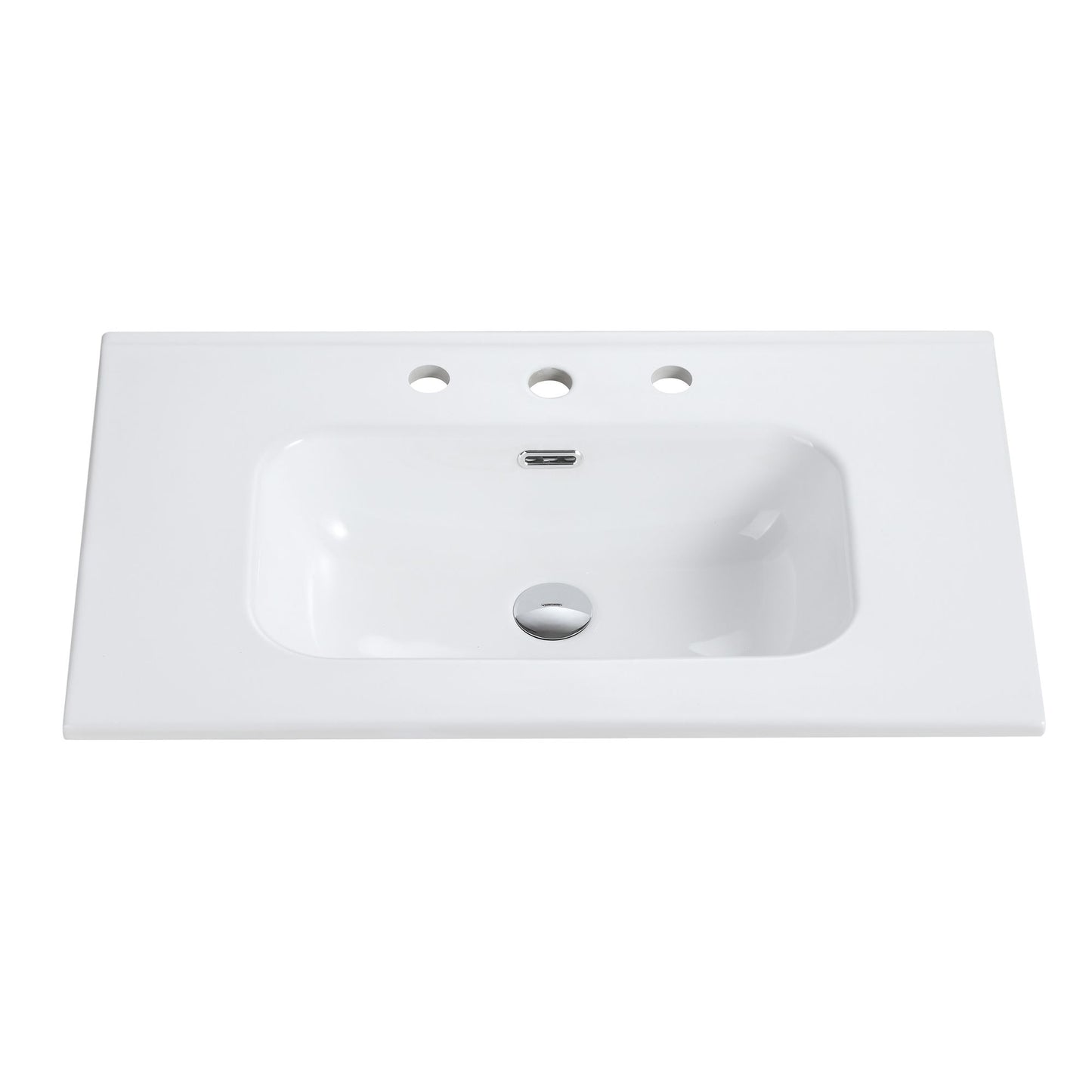 BB0930Y331, Integrated white ceramic basin with three predrilled faucet holes, faucet and drain assembly NOT included image 10