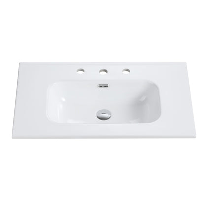 BB0930Y331, Integrated white ceramic basin with three predrilled faucet holes, faucet and drain assembly NOT included image 10