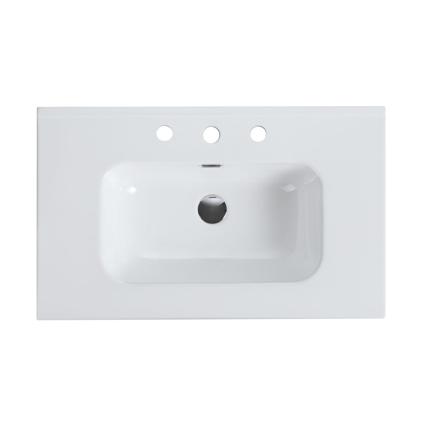BB0930Y331, Integrated white ceramic basin with three predrilled faucet holes, faucet and drain assembly NOT included image 9